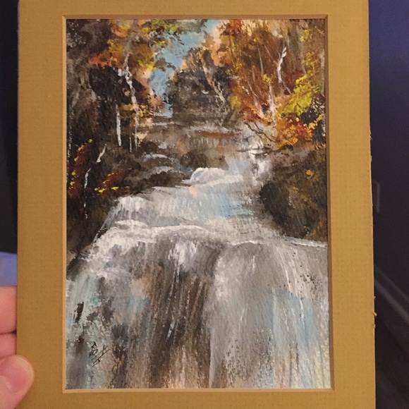Vintage Original Painted Waterfall 4 1/2 x 6 1/2 - Picture 3 of 7